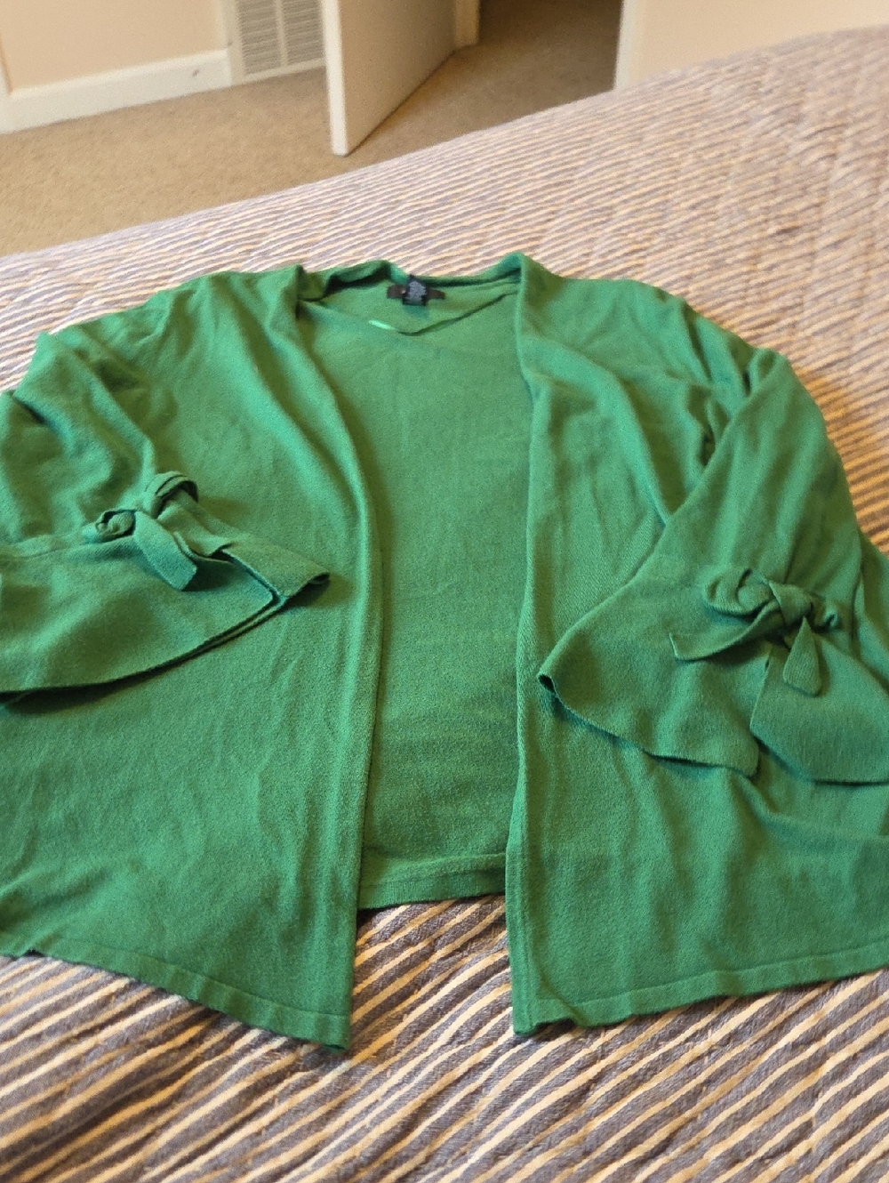 Alfani Green Open-Front Cardigan with Bow Sleeve Detail